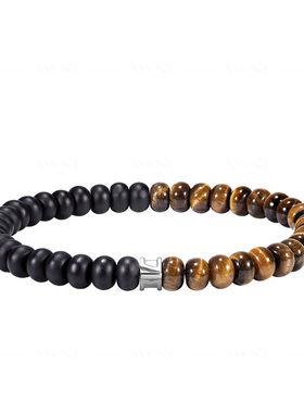 AWNL吉印战盾黑玛瑙金虎眼手链