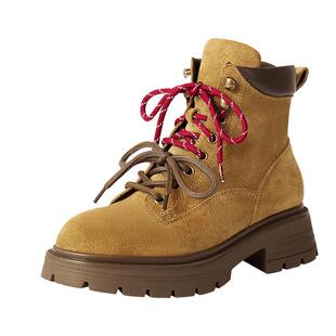 百丽靴子女厚底大黄工装马丁靴冬新休闲西部短靴E4W2DDD5