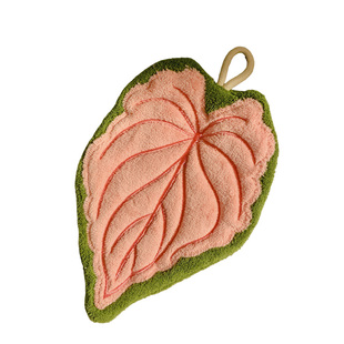 粉色海芋叶子擦手巾挂式家用超强吸水速干卫生间手帕毛巾厨房抹布