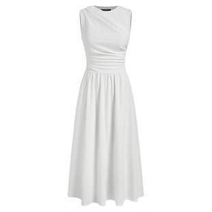 CIDER 夏季新品女装圆领褶皱长款收腰连衣裙 114493289