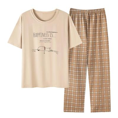 睡衣女夏季莫代尔短袖长裤家居服