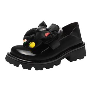 MIO米奥秋季新款大蝴蝶结女鞋漆面单鞋单鞋增高松糕底乐福鞋