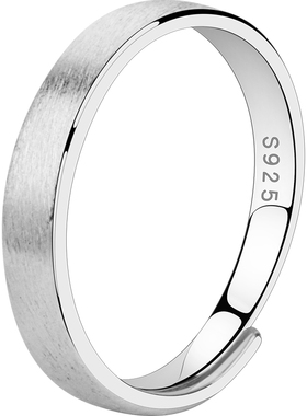 男士925纯银简约拉丝活口指环