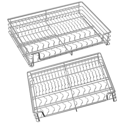 龙海森厨房橱柜 碗碟拉篮 304不锈钢 阻尼轨道双层碗碟置物架子
