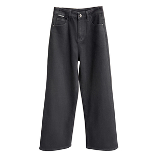 N货！显腿笔直修长！微弹磨毛中高腰牛仔直筒裤女   M339653~JS