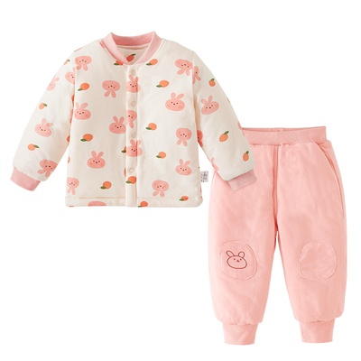 儿童夹棉套装宝宝棉衣棉裤秋冬款