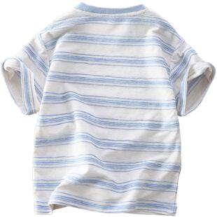 男童休闲短袖T恤2026夏季中大童立体条纹半袖儿童汗衫潮1138