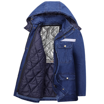 冬季加绒加厚牛仔棉服耐磨劳保服