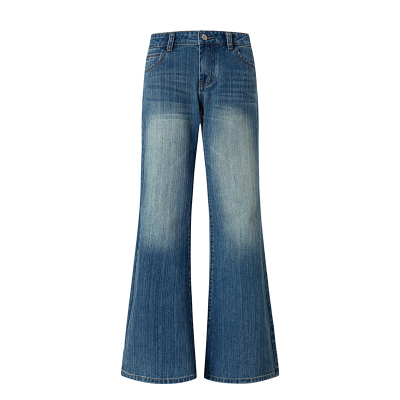 美式复古微喇低腰牛仔裤阔腿显瘦