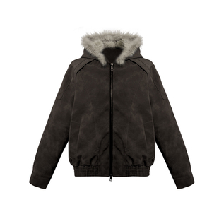 二十二号穿搭“大毛领座山雕”高级感PU皮外套男连帽冬季加厚棉服