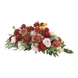 签约桌花长条会议桌摆花仿真花酒店宴会花艺会议室桌面装饰假花摆