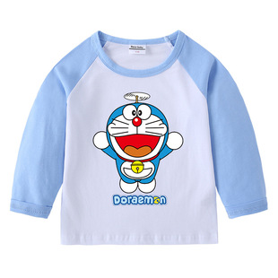 哆啦a梦男童春季薄款长袖T恤女童宝宝纯棉上衣春装儿童叮当猫衣服