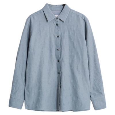 ltyp绵羊毛抽象肌理提花长袖衬衫