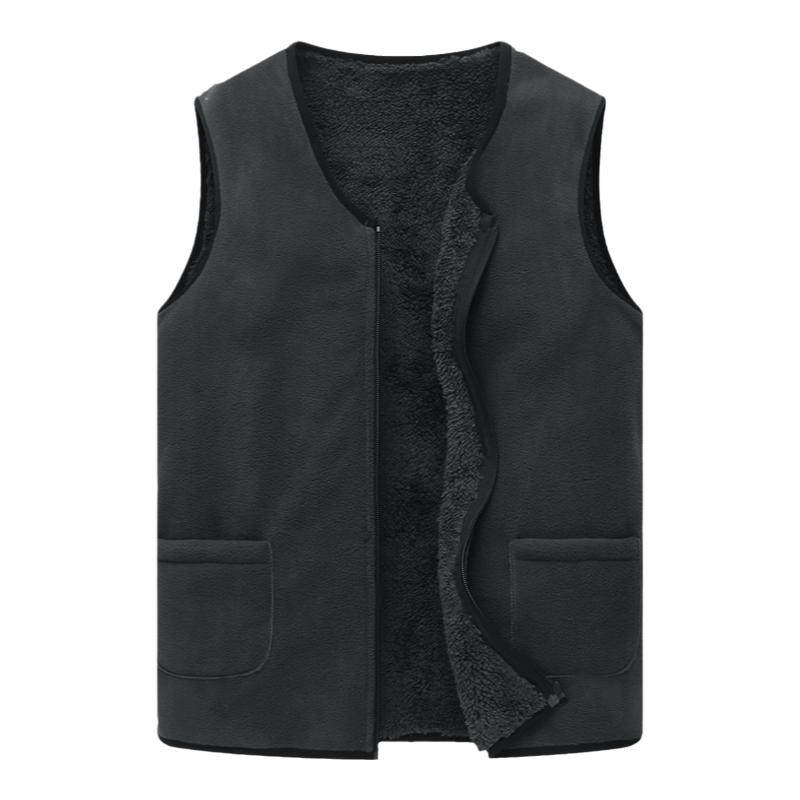 2025秋冬新款中老年加绒马甲男商务坎肩爸爸装保暖背心摇粒绒内胆