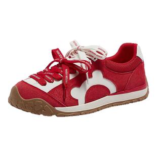 熊猫骆驼女鞋2026春夏新款红色德训鞋运动鞋休闲板鞋女百搭阿甘鞋