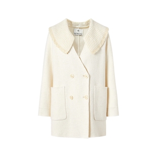 MOISSAC摩萨克冬绵羊毛法式甜美可拆卸翻领中长款大衣毛呢外套女