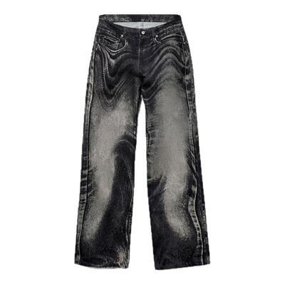 CAMPERLAB看步男女同款牛仔裤美式复古做旧印花阔腿裤宽松长裤