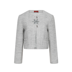 糖心旦TANGXINDAN微厚秋冬新款溶溶月圆领格雷灰廓形上衣短款外套