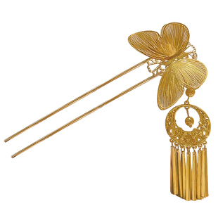 新中式金钿蝶梦复古金色发簪女精致国风蝴蝶流苏盘发簪子汉服发钗