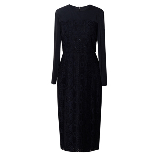 罗衣优雅精致蕾丝修身连衣裙女春季知性重要场合黑色包臀裙12530