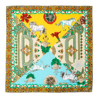 东黎纯羊绒精纺印花方巾