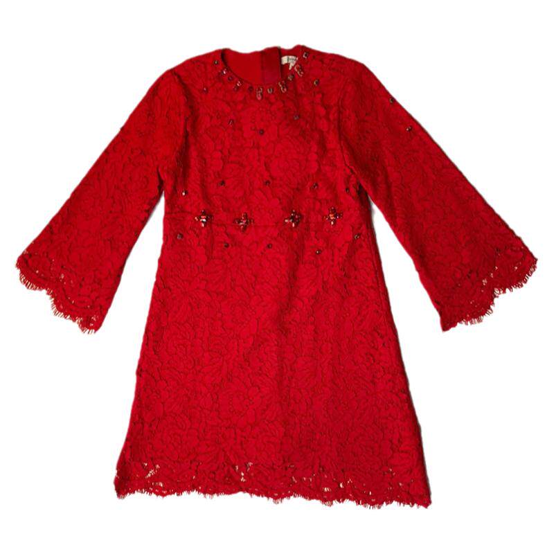 herroyal春装红色睫毛蕾丝礼服裙