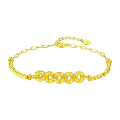 周大生银饰银项链银碎碎冰爆闪五帝钱手链送女友老婆妈妈