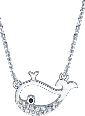周六福S925银小鲸鱼项链吊坠女潮百搭锁骨链圣诞礼物