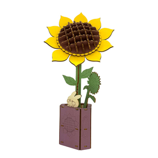 举名积木花向日葵手工DIY材料包木质3D立体拼图创意拼插花束礼物