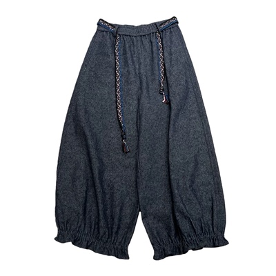 欧洲站2026春季新款欧货松紧抽绳亚麻棉宽松花边休闲九分阔腿裤女