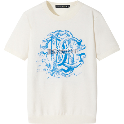 ZOUK男士高端针织衫2025新款毛衣短袖男潮牌字母提花烫钻早秋上衣