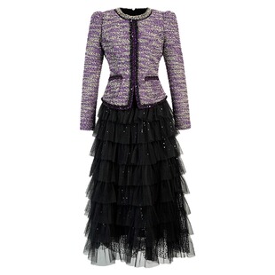 2026新款春装气质镶钻蛋糕网纱连衣裙收腰修身女款轻熟风时尚优雅