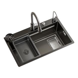 集渣加厚厨房水槽SUS304不锈钢大单槽洗菜盆家用碗池台上中下盆