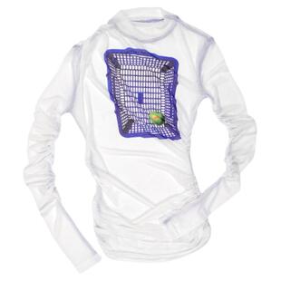 QSC原创设计网纱长袖高领青苹果水果篮子印花打底上衣T恤弹力百搭