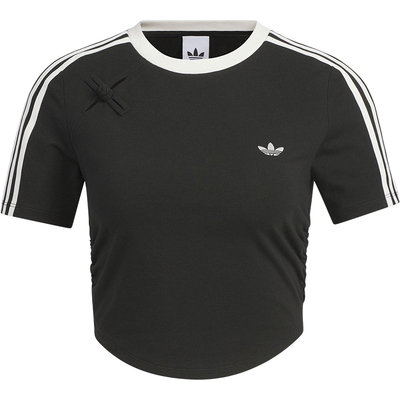 Adidas/阿迪达斯正品三叶草女士修身露脐三条纹短袖KC5851