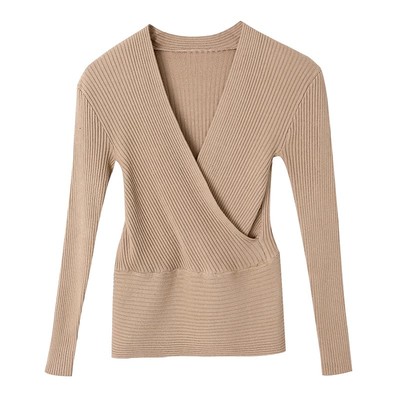 针织交叉V领套头春装长袖