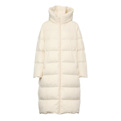 连帽宽松长款裸感面料锁温羽绒服