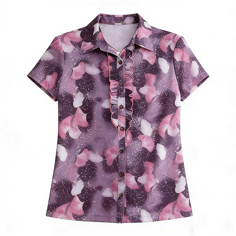 竹语声夏季女装中老年开衫大码台湾纱花衫40-50岁妈妈装短袖衬衫