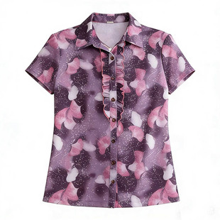 竹语声夏季女装中老年开衫大码台湾纱花衫40-50岁妈妈装短袖衬衫