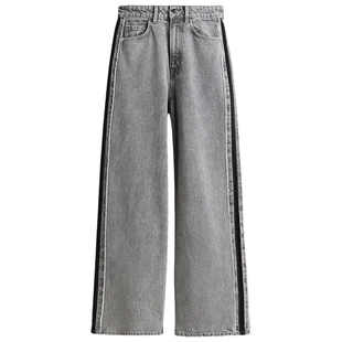HM女装牛仔裤冬季灯笼裤退侧面拼接阔腿牛仔裤1298298