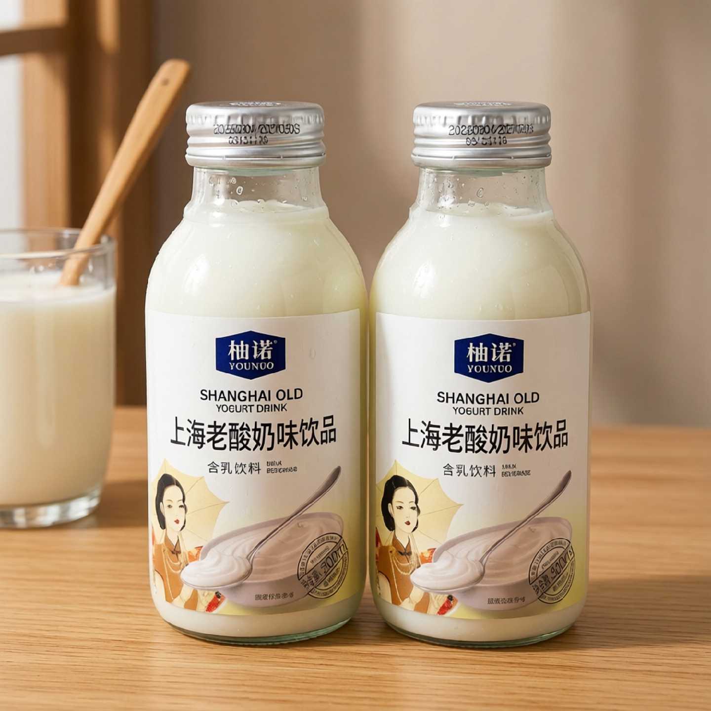 柚诺上海老酸奶味饮品300ml玻璃瓶装含乳饮料原味早餐奶复古设计