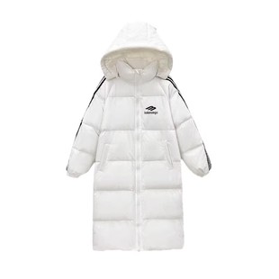 90白鸭绒长款过膝三条杠连帽羽绒服女冬2025年新款设计感情侣外套