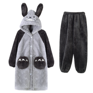 儿童睡衣冬季加厚加绒款珊瑚绒睡袍男童女孩可爱家居服法兰绒套装