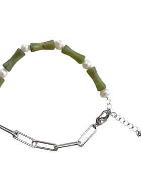 橄榄石淡水珍珠简约竹节手链