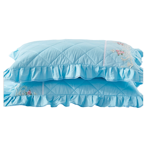 纯棉夹棉48x74cm枕套一对装100全棉加厚蕾丝边单人纯色枕皮枕头套