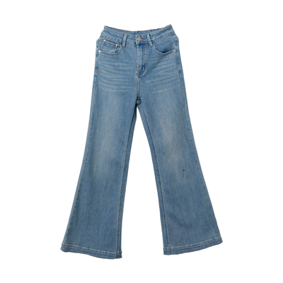 ENJOY蓝色高腰微喇牛仔裤