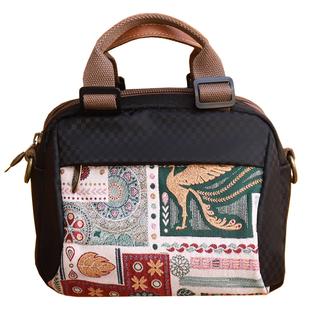 轻便多夹层手提包外出通勤撞色女包大容量休闲刺绣拉链牛仔斜挎包