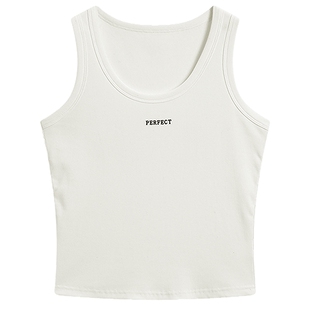 KBNE立体植胶字母印花白色背心女2026春夏季新款无袖针织打底上衣