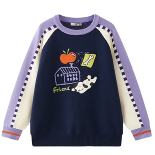 [Z]MQD童装男童毛衣针织衫2025冬季新款儿童加厚保暖撞色圆领上衣