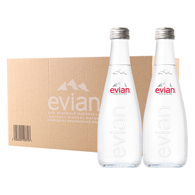 evian法国进口玻璃瓶饮用矿泉水